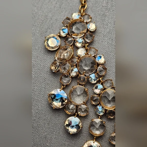 [J. CREW] Gold Crystal Drop Bib Statement Necklace - Picture 2 of 16